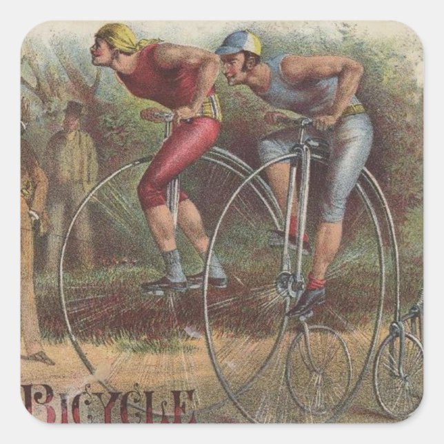 Viktorianische Fahrräder Quadratischer Aufkleber (Vorderseite)