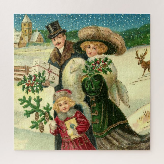 Viktorianische Familie in der Weihnachtswelt (Vertikal)