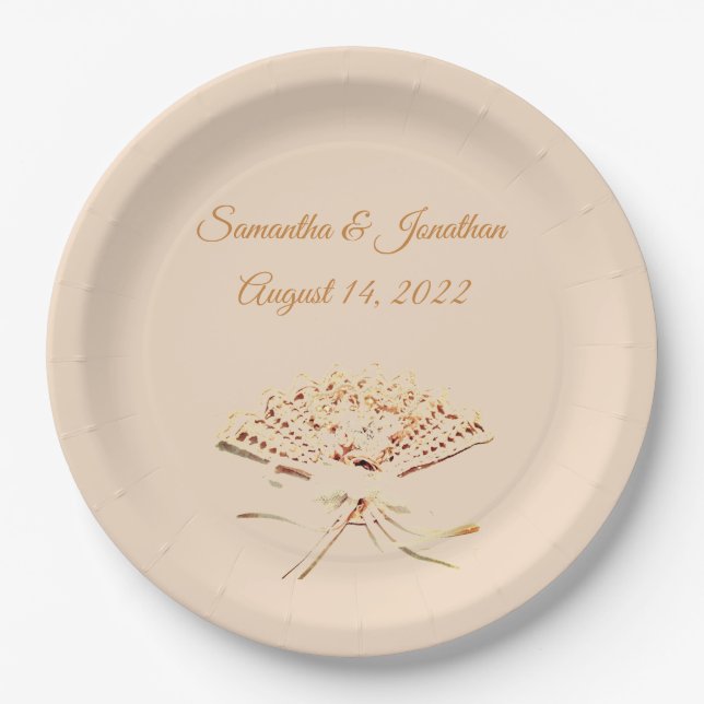 Viktorianische Fan Themed Katholische Hochzeit Pappteller (Vorderseite)