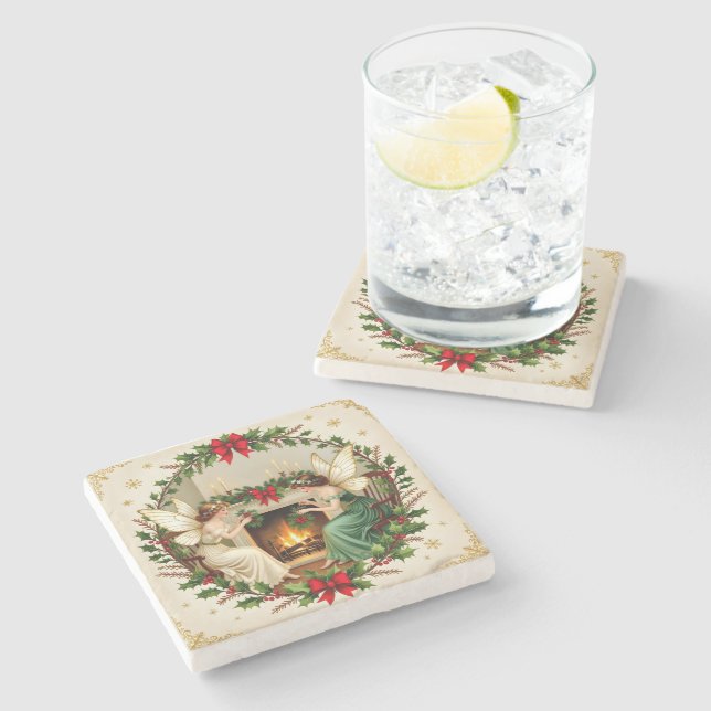 Viktorianische Feen Weihnachtsgeist Steinuntersetzer (Seitenansicht)