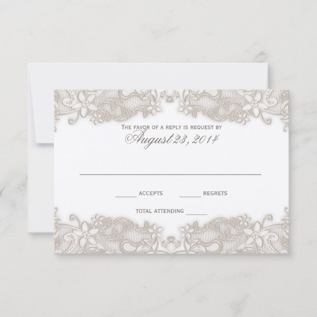 Viktorianische Floral-Lack-White-Response-Karte RSVP Karte (Vorderseite)