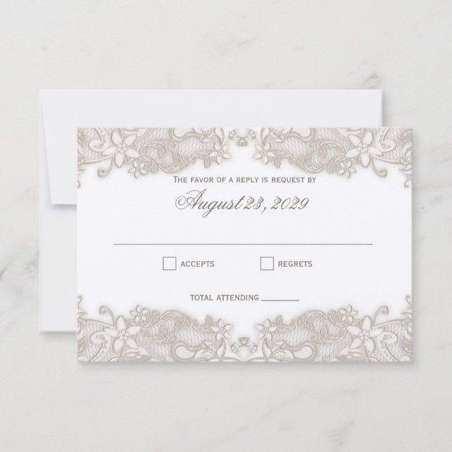 Viktorianische Floral-Lack-White-Response-Karte RSVP Karte (Vorderseite)