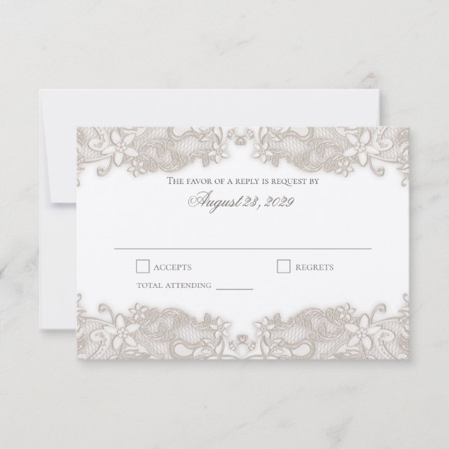 Viktorianische Floral-Lack-White-Response-Karte RSVP Karte (Vorderseite)