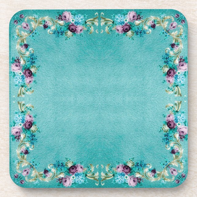 Viktorianische florale elegante aquamarine lila Ro Getränkeuntersetzer (Vorderseite)