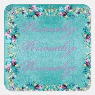 Viktorianische florale Rose Blume elegant Quadratischer Aufkleber