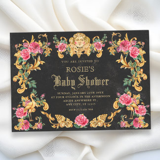 Viktorianische florale verzierte goldene Babyparty Einladung