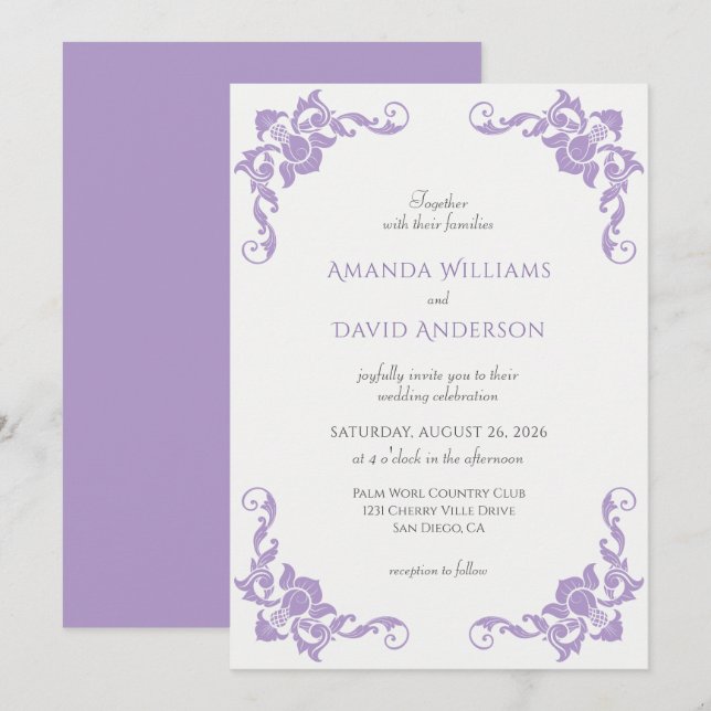 Viktorianische Französisch Lilac Lavender Wedding Einladung (Vorne/Hinten)