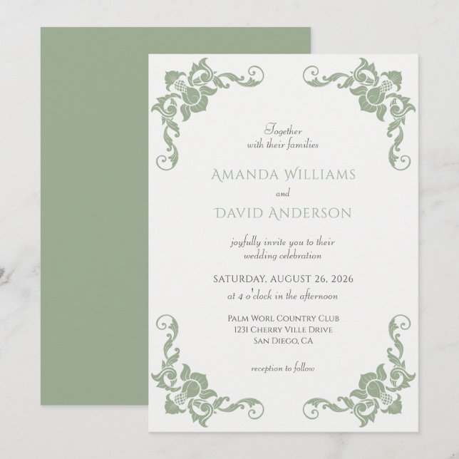 Viktorianische französische Sage Green Wedding Einladung (Vorne/Hinten)