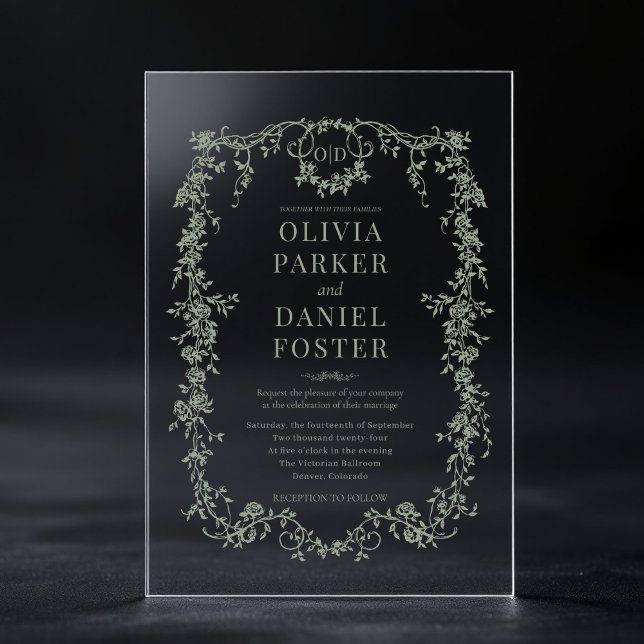 Viktorianische französische Sage Green Wedding Mon Acryleinladungen (Von Creator hochgeladen)