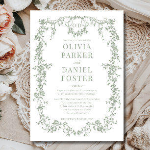 Viktorianische französische Sage Green Wedding Mon Einladung