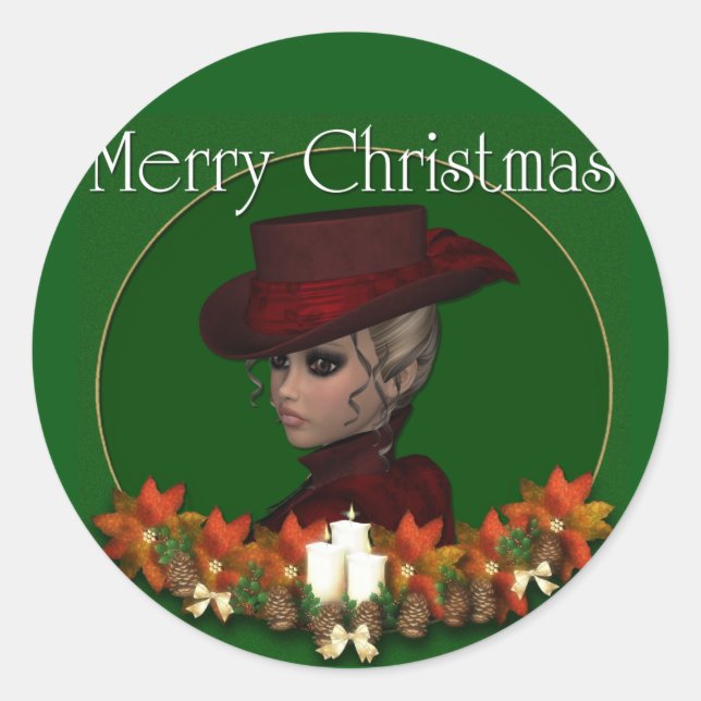 Viktorianische Frau - Frohe Weihnachtskleber Runder Aufkleber (Vorderseite)