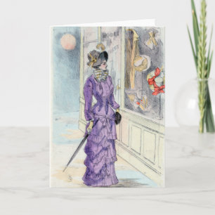 Viktorianische Frau im Vintagen Lila Kleidungsgesc