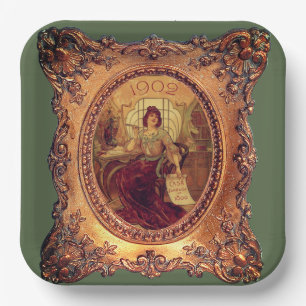 Viktorianische Frau in elegantem, Viktorianischem Pappteller