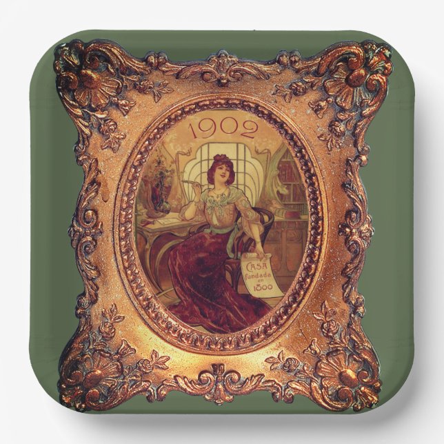 Viktorianische Frau in elegantem, Viktorianischem  Pappteller (Vorderseite)