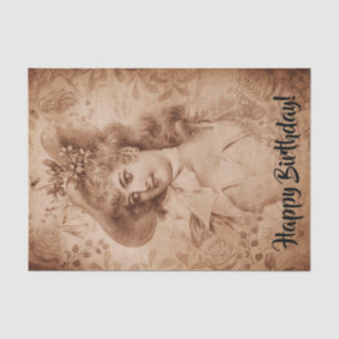Viktorianische Frau in Hat-Blume Sepia Monochrome Seidenpapier