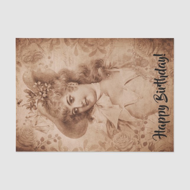 Viktorianische Frau in Hat-Blume Sepia Monochrome Seidenpapier (Vorderseite)