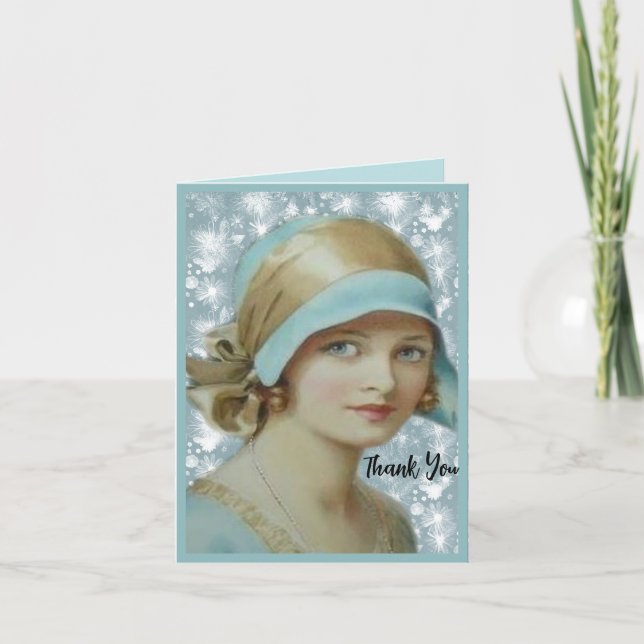 Viktorianische Frau in Light Blue Hat & Dress Dankeskarte (Vorderseite)