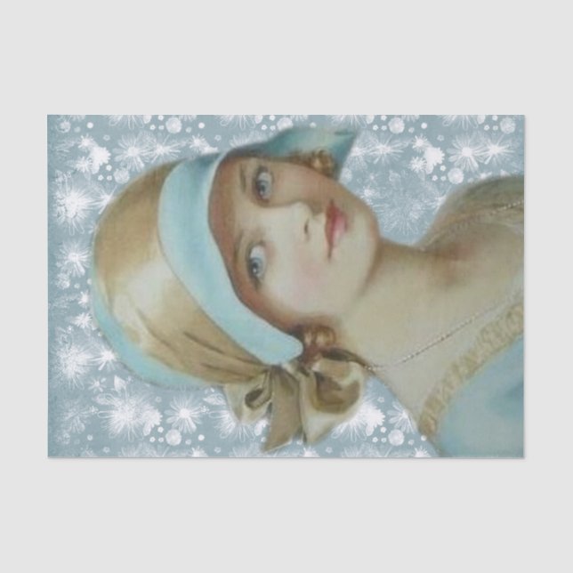 Viktorianische Frau in Light Blue Hat & Dress Seidenpapier (Vorderseite)