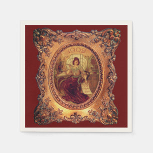 Viktorianische Frau mit elegantem Rahmen Bordeaux Serviette