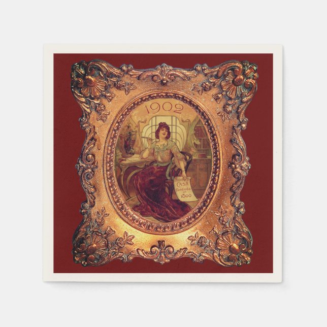 Viktorianische Frau mit elegantem Rahmen Bordeaux Serviette (Vorderseite)
