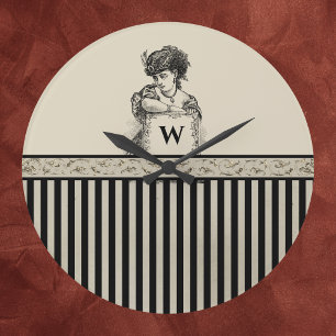 Viktorianische Frau mit Initial-Schild und Streife Große Wanduhr