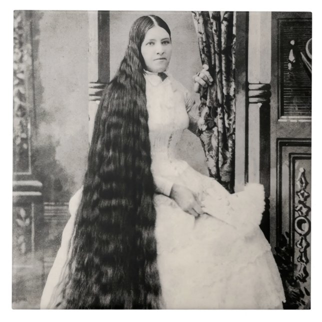 Viktorianische Frau mit langer Haare Fliese (Vorderseite)