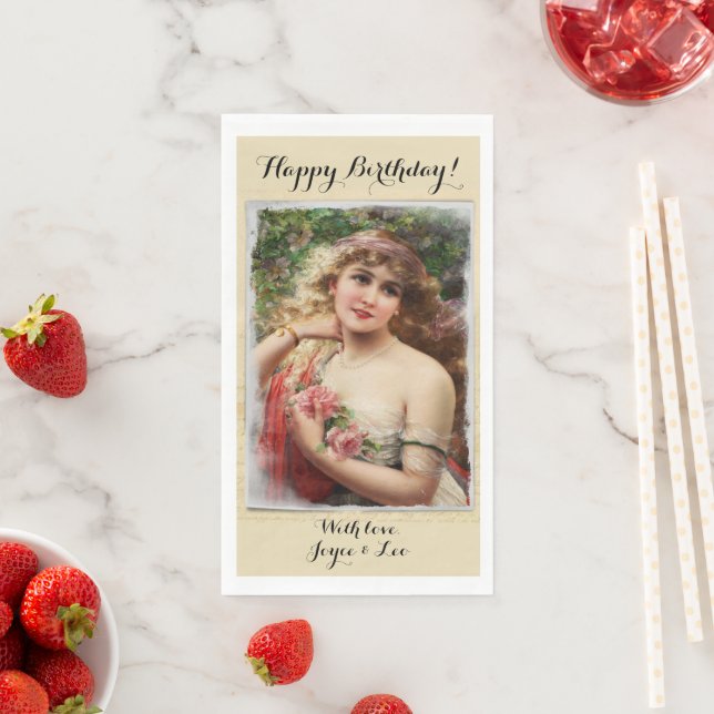 Viktorianische Frau mit rosa Rosen Romantik Serviette (Beispiel)