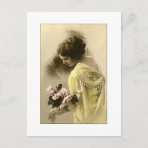 Viktorianische Frau rosa Rosen, romantisch Postkarte