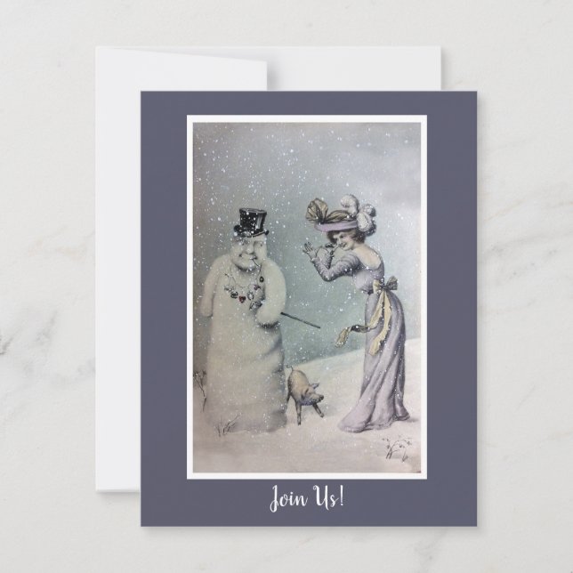 Viktorianische Frau und Anthropomorphe Snowman Einladung (Vorderseite)