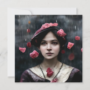 Viktorianische Frau und regende Rosenblüten Karte