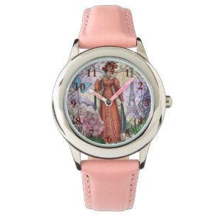 Viktorianische Frauen in rot-farbiger Mode Armbanduhr