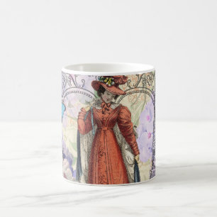 Viktorianische Frauen in rot-farbiger Mode Kaffeetasse