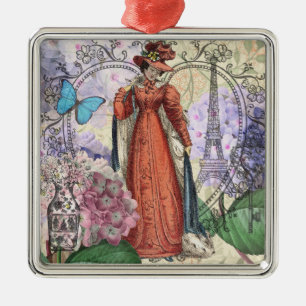 Viktorianische Frauen in rot-farbiger Mode Ornament Aus Metall