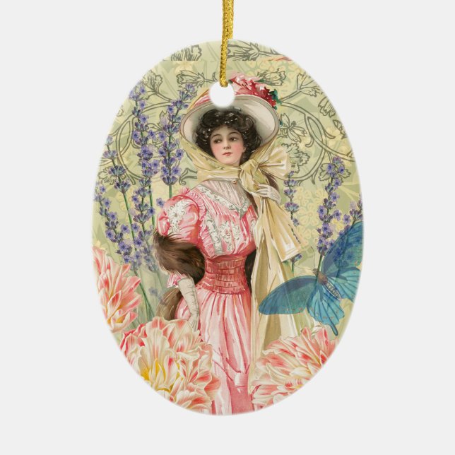 Viktorianische Frauenregal in Rosa Keramik Ornament (Vorne)