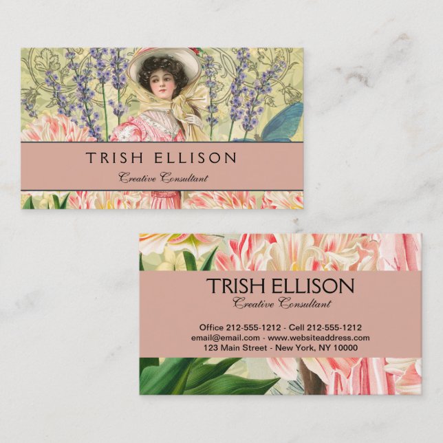 Viktorianische Frauenregal in Rosa Visitenkarte (Vorne/Hinten)