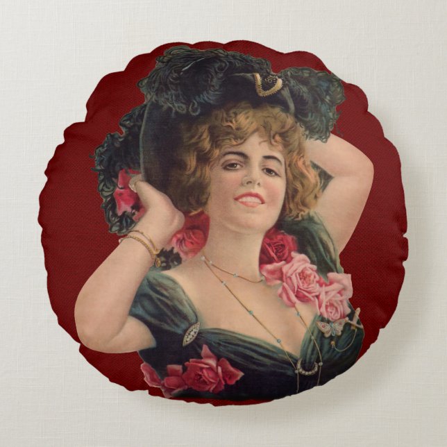 Viktorianische Gibson-Mädchen-Rosen-Blumen-Kunst Rundes Kissen (Vorderseite)