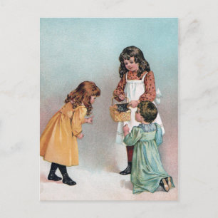Viktorianische Girls mit Kitten im Korb Postkarte