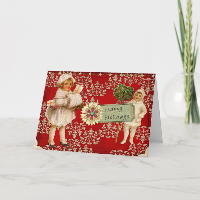 Viktorianische glückliche Feiertage Feiertagskarte (Vorderseite)