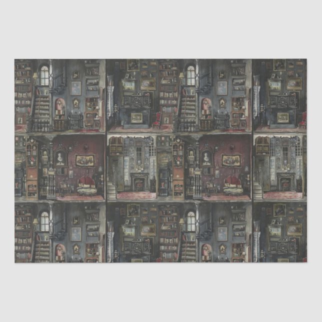 Viktorianische Gothic Dollshouse Dark Academia Seidenpapier (Vorderseite)