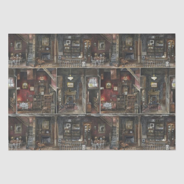 Viktorianische Gothic Dollshouse Dark Academia Seidenpapier (Vorderseite)