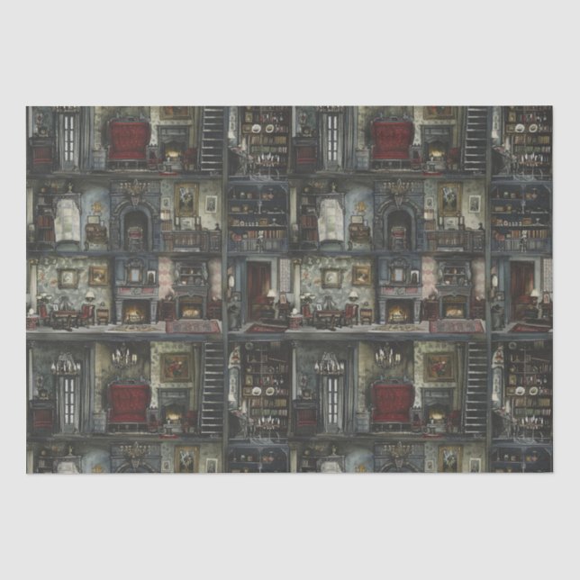 Viktorianische Gothic Dollshouse Dark Academia Seidenpapier (Vorderseite)