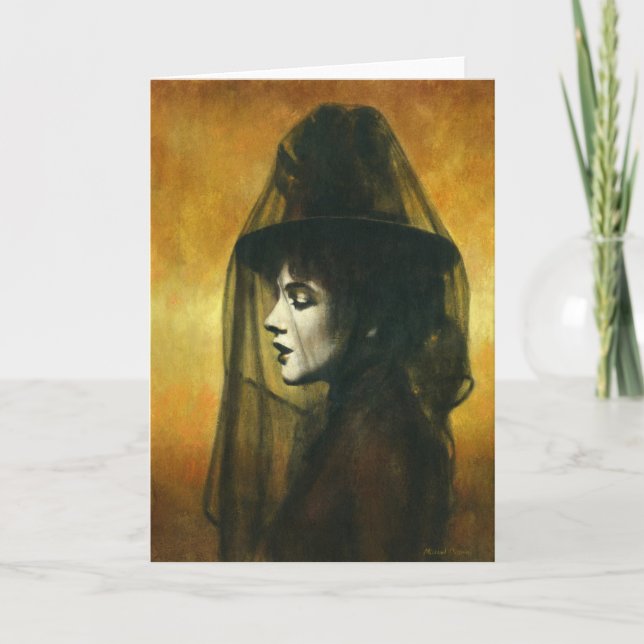 Viktorianische Gothic Girl in Veil Greetings Card Dankeskarte (Vorderseite)