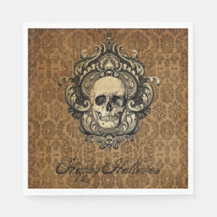 Viktorianische Gothic-Totenkopf-Damaskus-Halloween Serviette