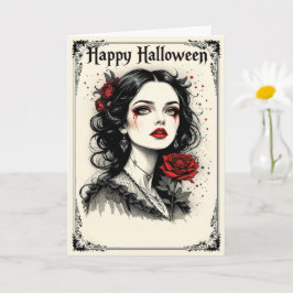 Viktorianische gotische Halloween-Dame mit Rote Ro Karte