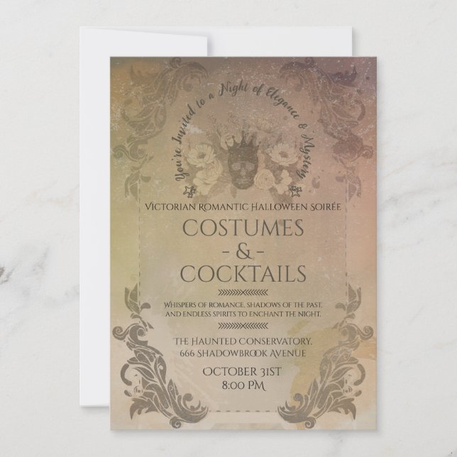 Viktorianische Gotische Halloween-Kostüme & Cockta Einladung (Vorderseite)