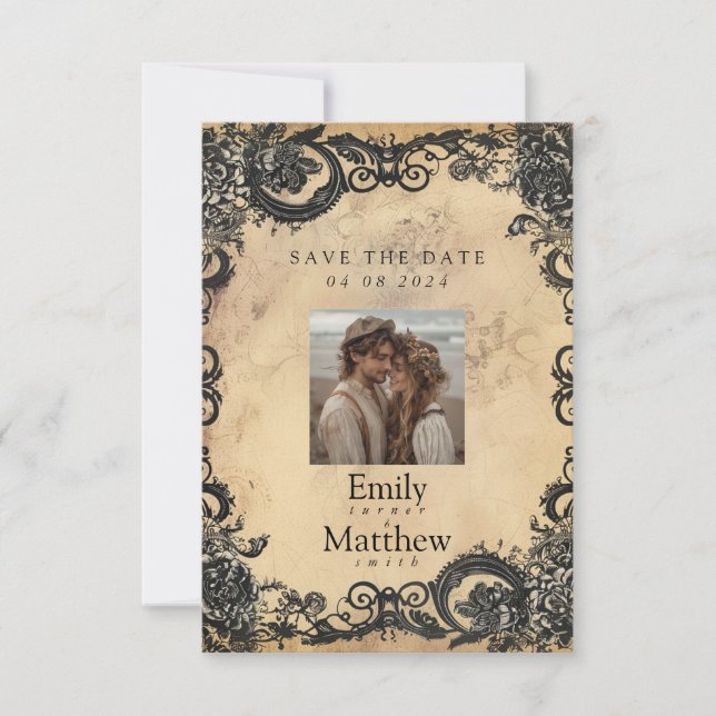 Viktorianische Gotische Hochzeit Save The Date (Vorderseite)