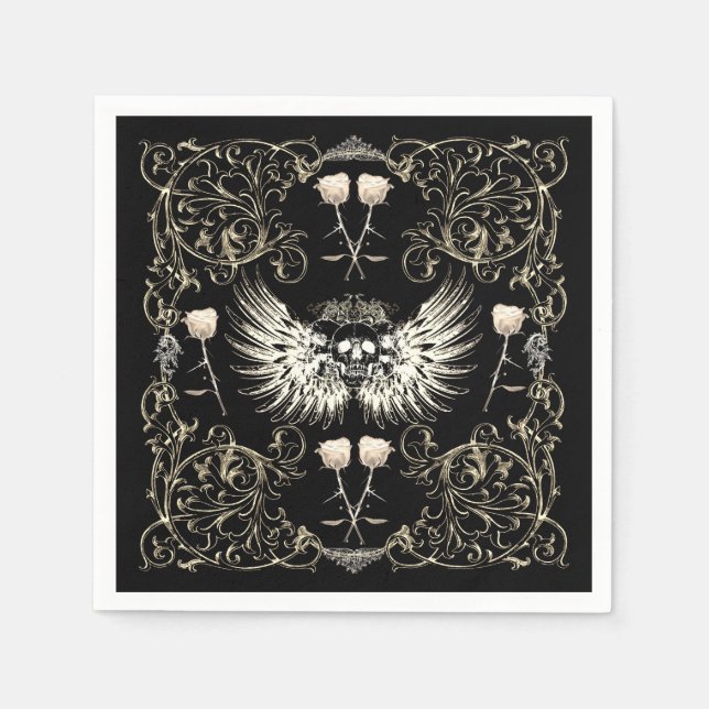 Viktorianische Gotische Romantik Schädelflügel & W Serviette (Vorderseite)