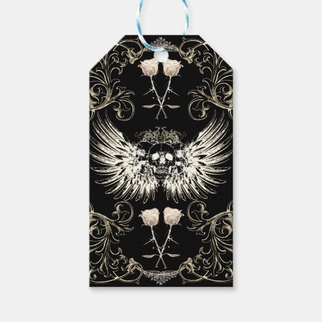 Viktorianische Gotische Romantik Skull Wings & Whi Geschenkanhänger (Vorderseite)