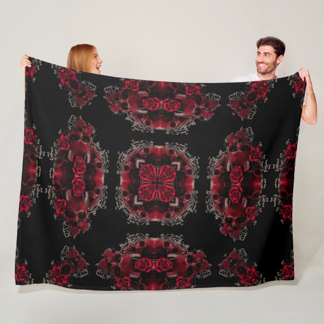 Viktorianische gotische Rose Skulls Silk Foulard M Fleecedecke (Beispiel)
