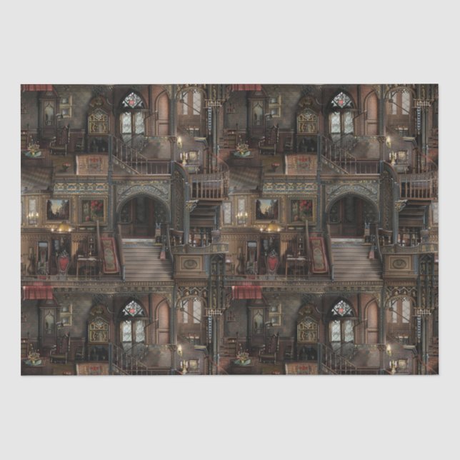 Viktorianische Gotische Spuk Dollshouse mit Dollar Seidenpapier (Vorderseite)